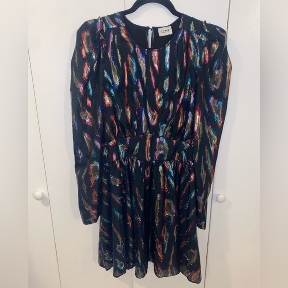 Lini Gemma Metallic Puffer Sleeve Mini Dress